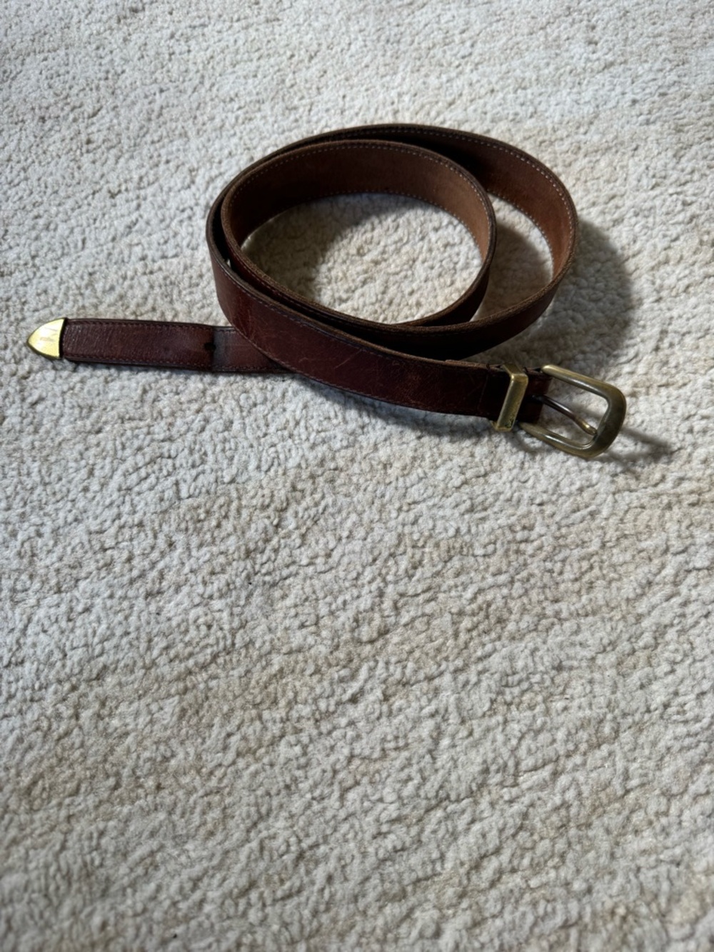 Classic Brown Leather Belt with Brass Buckle